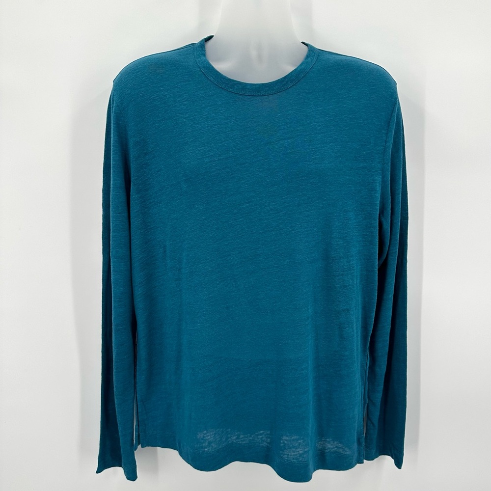 CLUB MONACO Linen Crew XL Mens Long Sleeve Shirt Teal Pullover New Preppy